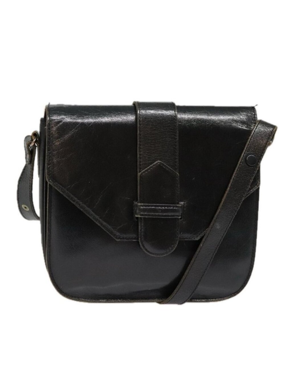 Authentic SAINT LAURENT Shoulder Bag Leather Black Silver